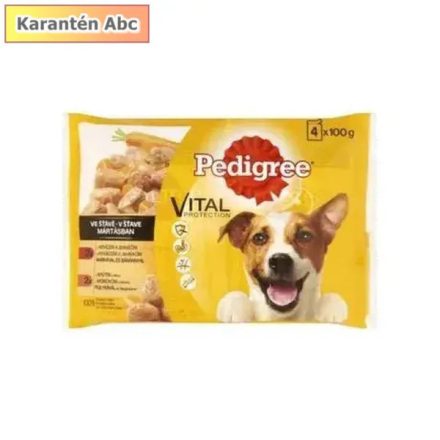 Pedigree alutasakos kutyaeledel 4×100 g – marha & bárány, pulyka & répa válogatás