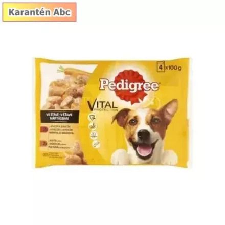 Pedigree alutasakos kutyaeledel 4×100 g – marha & bárány, pulyka & répa válogatás