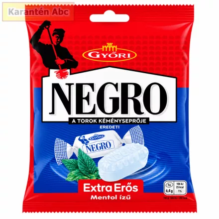 Győri Negro Extra Erős menta-mentol ízű keménycukorka 140 g-os tasakja