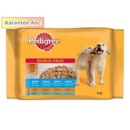 Pedigree alutasakos Junior kutyaeledel 4×100 g – csirke & rizs, marha & rizs válogatás
